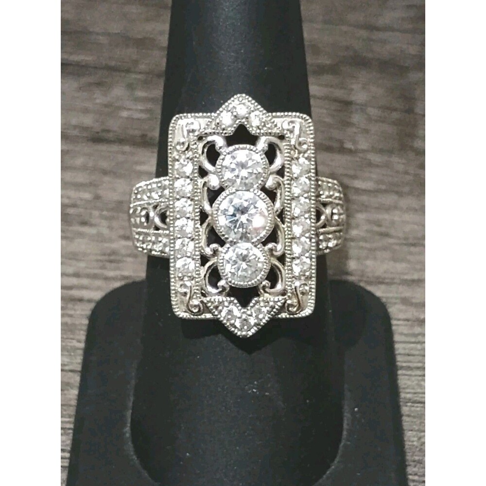 DK 925 Sterling Silver CZ Art Deco Style Ring Size 7.5